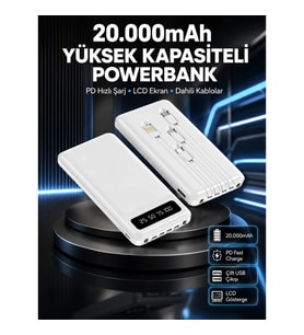 Mey İthalat® Akıllı LCD Ekranlı 20.000mAh Powerbank PD + USB + Type-C Yeni Nesil