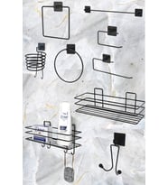 9'lu Set Siyah Fön Makinesi Askısı Havluluk Wc/Tuvalet Kağıtlık Rulo Havluluk Şampunanlık Banyo Set