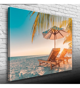 Kumsaldaki Şezlonglar Kanvas Tablo 50 x 70