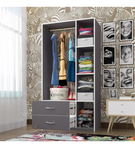 Kenzlife giysi dolabı hülagü 175*90*40 gri gardırop 2 çekmeceli