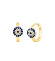 MOOM MÜCEVHERAT Kadın 14 Ayar Altın Küpe Minimalist Nazar Boncuklu Halka Altın Küpe 13 mm