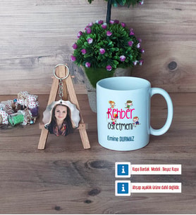 Rehber Öğretmeni Kupa Bardak Beyaz ve Fotoğraflı Ahşap Anahtarlık Hediye (Model 1)