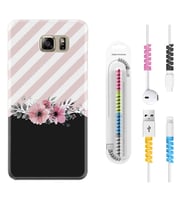 Samsung S7 Edge S20 Fe Plus Ultra S21 S22 Kılıf Kablo Koruma Spiral Silikon Strip Pink Flowers 1396