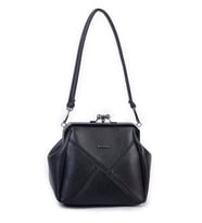 Nas Bag Mini Vintage Burslu Klipsli Kadın Omuz ve Çapraz Çanta Siyah Lopez ( 20x17 cm)