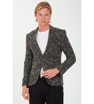 SPOSO 5118 İKİ DÜĞME TEK YIRTMAÇ DOKUMA KUMAŞ BLAZER CEKET (Siyah)