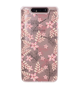 Samsung Galaxy A80  Kamera Korumalı  Kapak Floral Kırmızı Tasarımlı  Şeffaf Kılıf