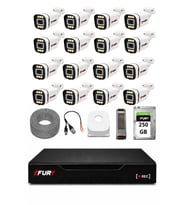 FURY 16 Kameralı 5MP Lens 1080P 6 Warm LED Renkli Gece Görüşlü Güvenlik Kamera Sistemi 250GB 1606