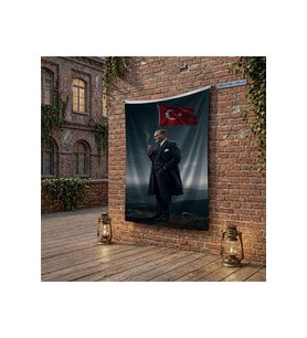Mustafa Kemal Atatürk ve Türk Bayrağı poster Bayrak Raşel Kumaş 100x150 cm ATA61