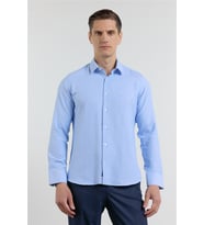 Mavi Sert Yaka Uzun Kol Cepsiz Slim Fit Pamuklu Gömlek 1004255284