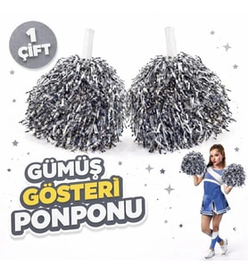 1 Çift ( 2 Adet ) Gümüş Renk 23 Nisan 19 Mayıs 29 Ekim Okul Gösteri Ponponları