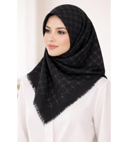 Emprime Koton Eşarp -  Siyah / Beyaz-6291 (A.Siyah)