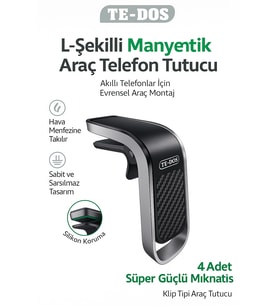 TD-H7513 L Şekilli Manyetik Araç Telefon Tutucu Güçlü Mıknatıs Hava Menfezine Takılır