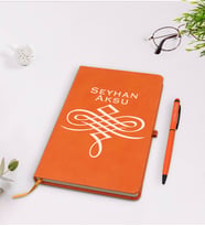 BK Gift Kişiye Özel İsimli Turuncu Termo Deri Defter Kalem Seti Model 24