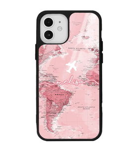 iPhone 12 - 12 Pro Uyumlu Pembe Harita Tasarımlı Glossy Telefon Kılıfı