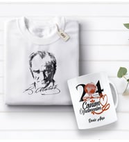 BK Gift Kişiye Özel Öğretmenler Günü Tasarımlı Kupa Bardak ve Atatürk Baskılı Tişört Hediye Seti- 2-14, Öğretmene Hediye, Öğretmenler Günü, 100. Yıl Hediyesi