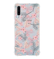 Samsung Galaxy A50 Uyumlu Köşe Korumalı Antişok Kapak Floral Kırmızı Tasarımlı Şeffaf  Kılıf
