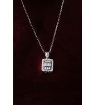 Baget Kolye Kare Zirkon Taşlı 925 Ayar Gümüş Kolye (Silver)