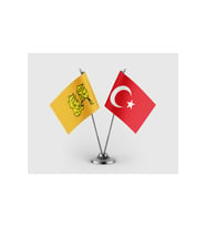 Uygur Devleti ve Türkiye Bayrağı İkili Saten Masa Bayrağı Takımı