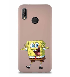 Huawei P20 Lite Soft Premier Kapak Sünger Bob Tasarımlı Silikon Kılıf - Pudra (Şeffaf)