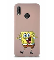 Huawei P20 Lite Soft Premier Kapak Sünger Bob Tasarımlı Silikon Kılıf - Pudra (Şeffaf)