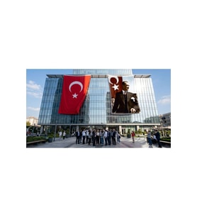 Gazi Mustafa Kemal Atatürk Bayrak ve Türk Bayrağı Premium Raşel Kumaş 2'li Set 10x15 metre ATA16