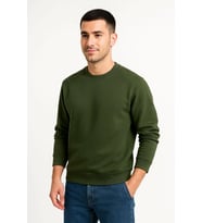 Erkek Üç İplik Düz Bisiklet Yaka SweatShirt - Haki
