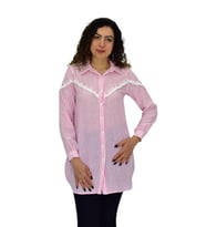 Kadın Çizğili Keten Gömlek BGL-ST03706 (Gül Pembe)