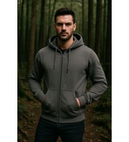 Erkek Kapüşonlu Pamuklu Sweatshirt Hırka Fermuarlı Rahat Kalıp Basic Hırka