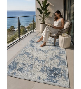 Sultan Halı Zen Piramit Desen Mavi Modern Akrilik Makine Dokuma Salon Halısı 6303