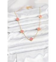 316L Çelik Zincir Gold Renk Pembe Baby Boy Yonca Kadın Kolye TJ-BKO10572