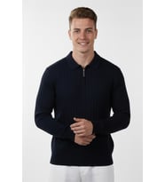 DeepSEA Erkek Beyaz Slim Fit Polo Yaka Triko Kazak - Yumuşak Dokulu Esnek ve Şık Görünüm 2605305