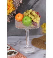 El Yapımı Şeffaf Cam Yuvarlak Ayaklı Sunum Kasesı Sunumluk Meyvelik Salata Kasesi 19x25 CM