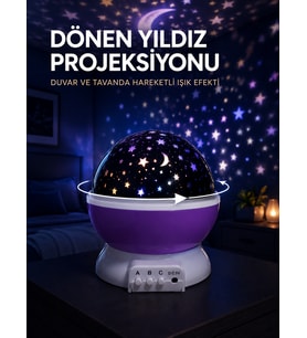 Yıldız Projeksiyon Lambası Döner Başlıklı Renkli Çocuk Odası Gece Işığı