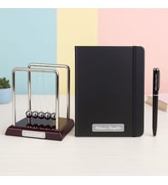 Kişiye Özel Masa Üstü Newton Denge Topları Büyük Boy Cizgili Defter & Kalem Seti