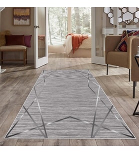 Çok Renkli Geometrik Mozaik Çizgi Yıkanabilir Kaymaz Taban Leke Tutmaz Modern Salon Halısı ve Yolluk (Açık Gri)