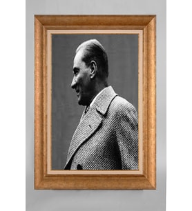 EV İŞYERİ OFİS İÇİN ALTIN ÇERÇEVELİ PASPARTULU ATATÜRK TABLO S248