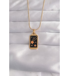 316L Çelik Gold Renk Siyah Mineli Yıldız Figür Tarot Kolye TJ-BKO9028