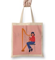 Women Harp Music Art Bez Çanta Uzun Saplı