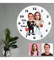 Gelin Damat Mahkum Karikatürlü Kişiye Özel Ahşap Duvar Saati