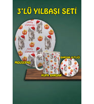 Yılbaşı Temalı 3'lü Bilek Destekli Mousepad Kupa Ve Bardak Altlığı Seti