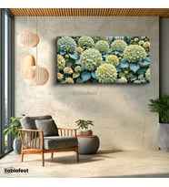 Yatay Panoramik Kanvas Tablo Hortensia Çiçekleri Botanik Tablo Ev Ofis Duvar Dekoru