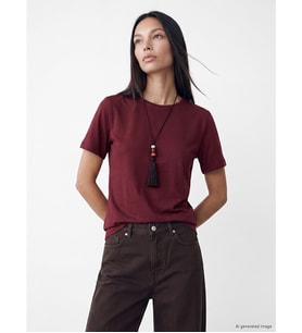 LCW EVERYDAY Bordo Bisiklet Yaka Kadın Tişört