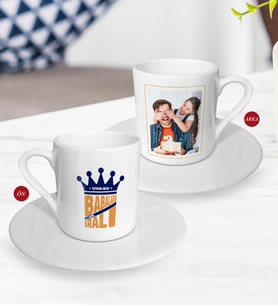 BK Gift Kişiye Özel Babalar Günü Hediyesi Fotoğraflı Türk Kahvesi Fincanı-26 (Beyaz)