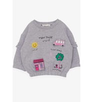 Breeze Kız Çocuk Sweatshirt Okul Temalı 1-4 Yaş, Gri Melanj (Grimelanj)