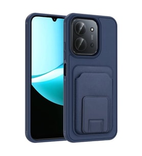Coverzone Xiaomi 15C ile Uyumlu K?l?f Z-Bikart Kart B�lmeli Standl? Kilif, Deri Dokulu Y�zey, Darbe Emici Kenar Koruma, Arka Kapak Tasar?m? Xiaomi 15C kilif Lacivert