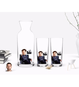 BK Gift Kişiye Özel Renkli Baskılı Godfather Baba Karikatürlü İkili Rakı Bardağı ve Karaf Hediye Seti-9 (Model 1)