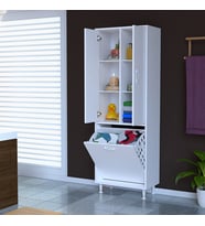 İNCİ 57x165 cm Üç Kapaklı Çok Amaçlı Kirli Çamaşır Dolabı Sepetli Banyo Dolabı