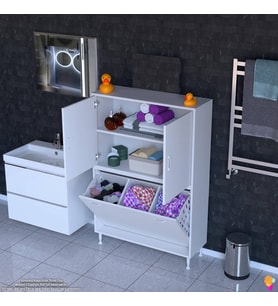 Modilayn İLKİM 95 x 138 x 32,5 cm' lik Kapak İçi Çift Raflı, Üç Akıllı Çamaşır Sepetli Dolap