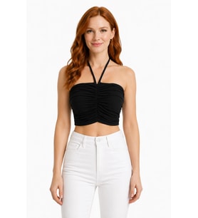 Kadın Siyah Straplez Crop Fit T-Shirt