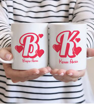 BK Gift Kişiye Özel Kalpli Harf Tasarımlı İkili Beyaz Kupa Bardak